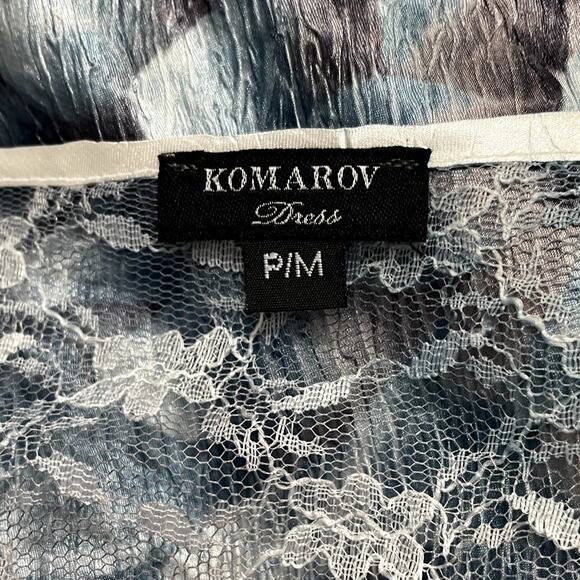 Komarov Satin Crinkle Stretch Floral Lace Maxi Dress Sz MP Whimsy Fairy Coquette - Picture 12 of 13